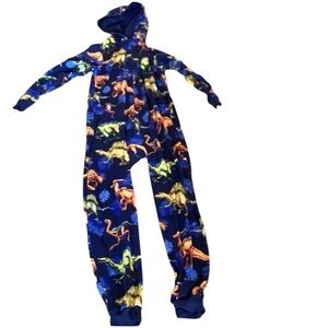 Place Kids Dinosaur Print Zippered Hooded Onsie Blue Green XXL 16 GUC